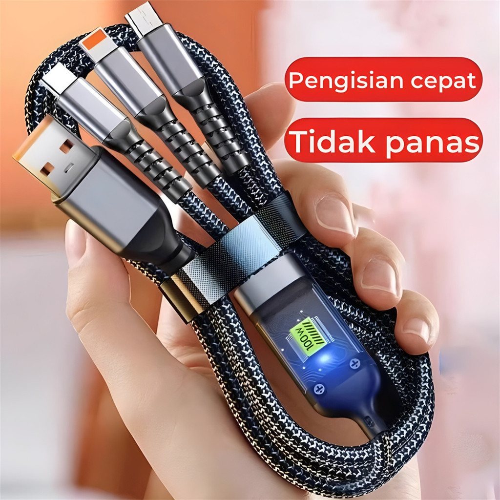 3 In 1 100w Fast Charging Cable Lightning Type C USB Micro For iPhone 15 Samsung Xiaomi OPPO VIVO Pi