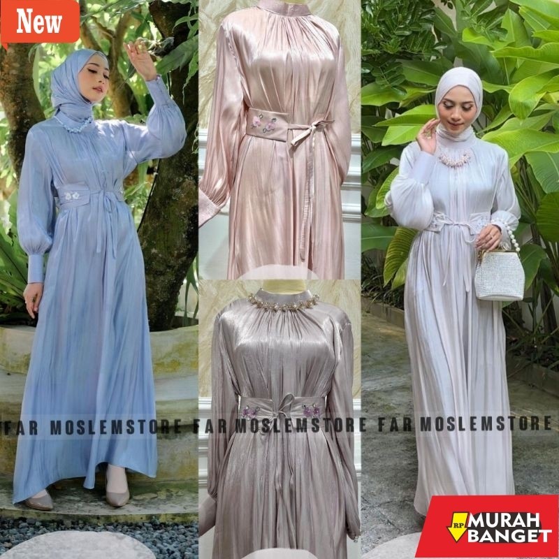 Gamis wanita untuk lebaran- CASANDRA DRESS SHIMMER ABAYA PREMIUM/GAMIS SHIMER FREE BELT/FASHION MUSL
