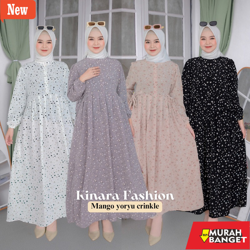 Gamis untuk  LEBARAN- Natalia Dress Gamis Busui Bahan Yoryu Crinkle Motif Bunga Kecil Dewasa Remaja