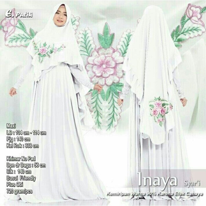 promosi Baju Busana Muslim Wanita / Gamis Ceruty Inaya Syari Set White Premium