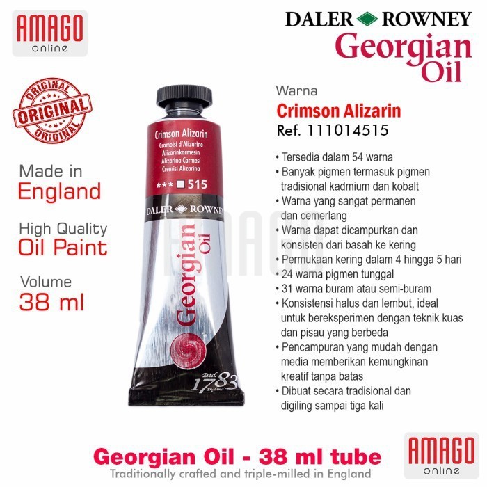 

Cat Minyak Lukis DALER-ROWNEY Georgian Oil 38 ml - Crimson Alizarin - 111014515