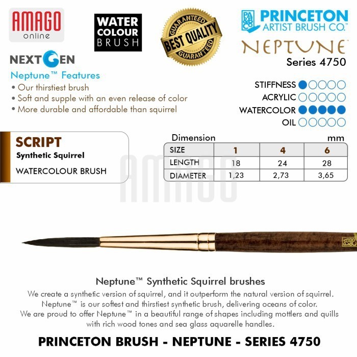 

Kuas PRINCETON Neptune Watercolour Brush - Script Liner - Pilih Ukuran