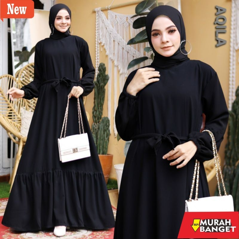 abaya lebaran ala Turkey- ALMA ABAYA HITAM TURKEY AQILA (BUSUI)
