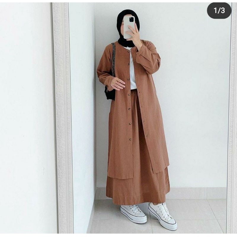 FASHION STYLE ONE SET REVY LONG TUNIK ROK WANITA SET MOSCREPE / SETELAN BAJU WANITA termurah