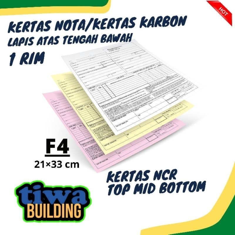 

KERTAS NCR / KERTAS NOTA / KERTAS KARBON TOP MID BOTTOM UKURAN FOLIO(F4)