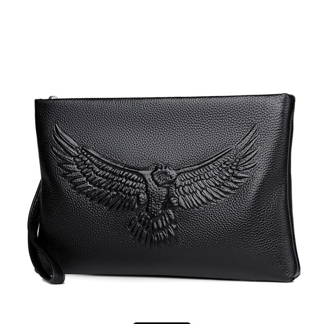 Pabrik Cina Pabrik Gaya Baru Pria Kulit Tas Clutch Hitam Lembut Kulit Kasual Bisnis Tas Amplop Elang