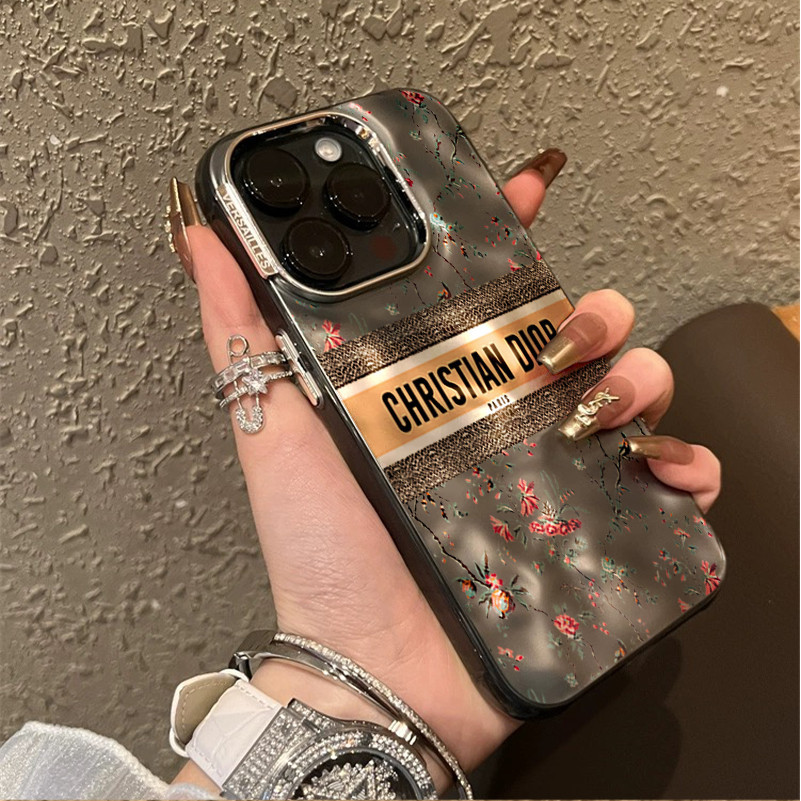 Hot Pola bunga dior Casing ponsel lipit berlapis listrik berkualitas tinggi cocok untuk iPhone 15 14
