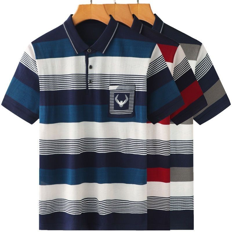 Tshirt Stripe Set Pakian PriaShort sleeved t-shirt with ice silk T-shirt stripes