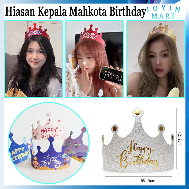 Topi Mahkota Kertas/Topi Ultah Mahkota/Topi Ulang Tahun Anak-anak Kartun/Hiasan Kepala Mahkota Happy