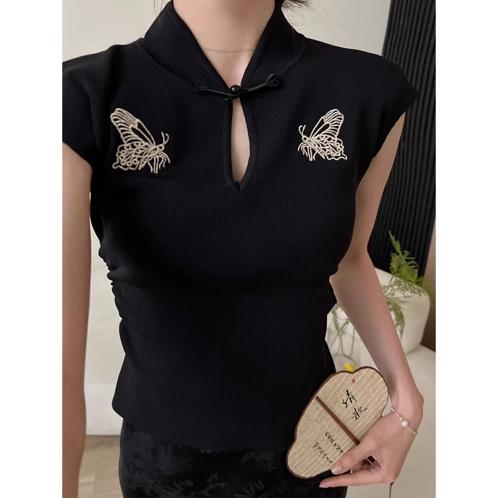 Kaus t-shirt Lengan Pendek Gaya Cina baju atasan wanita terbaru