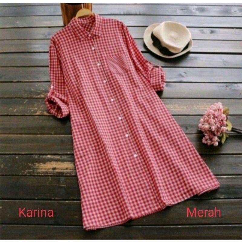 Baju Fashion Korea TUNIK KATUN MOTIF KOTAK KOTAK SIZE SETANDAR SAMPAI JUMBO  ALEXA TERBARU REMAJA KE