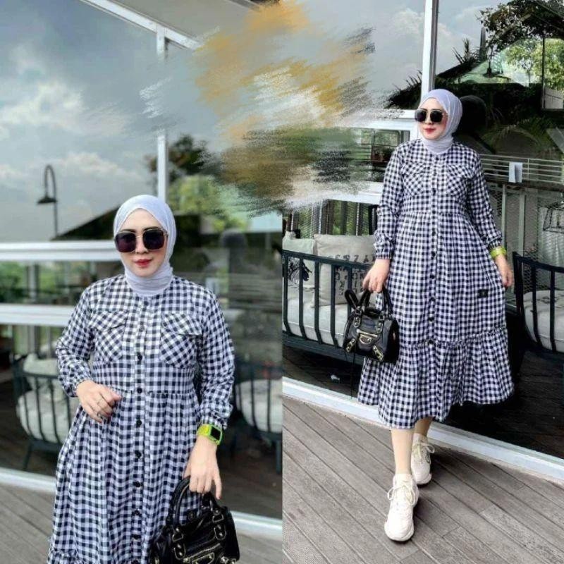 Baju Fashion Korea DRES MIDI TERBARU 2024 / Baju Fashion Wanita Korea Bahan Lembut Adem Warna Hitam 