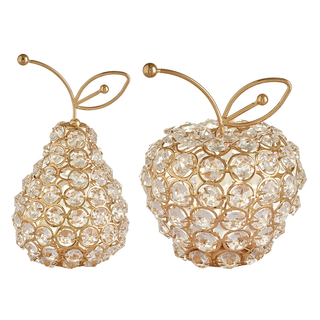 

3D Cut Crystal Glass Crystal Fruit Apple Pear Collectible Figurines Ornaments Shiny Rhinestone Crystal Desk Tabletop Decoration