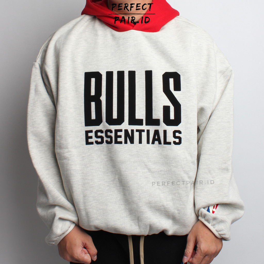 Fear of God Essentials NBA Bulls Grey Red Hoodie 100% Original