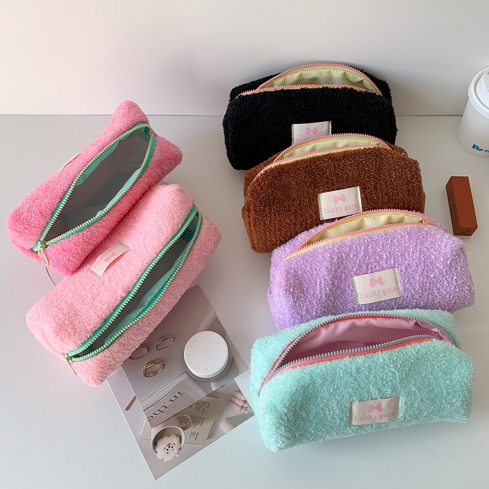 

SHINSDAY Tempat Pensil Pouch Makeup Tas Kosmetik Pastel Pita Kotak Pensil Organizer Serbaguna Aesthetic