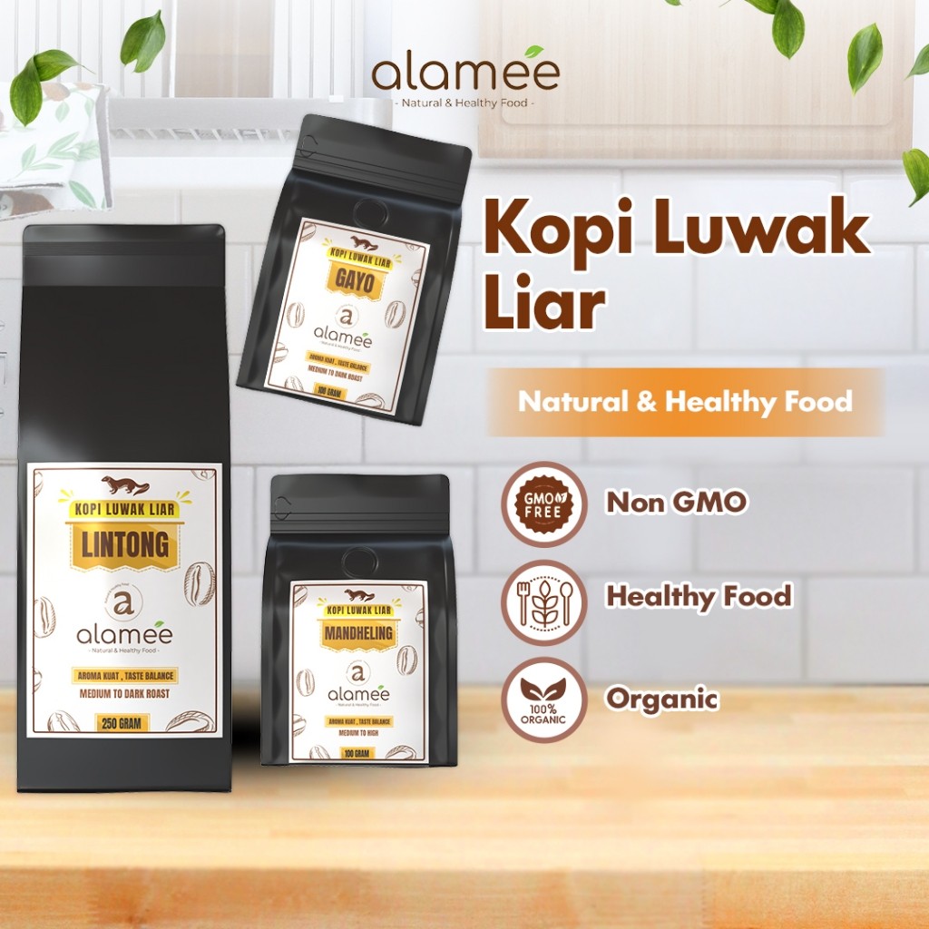 

ALAMEE Kopi Luwak Liar Arabika Aceh Gayo/ Lintong/ Mandheling Non-GMO Wild Civet Coffee 250gr