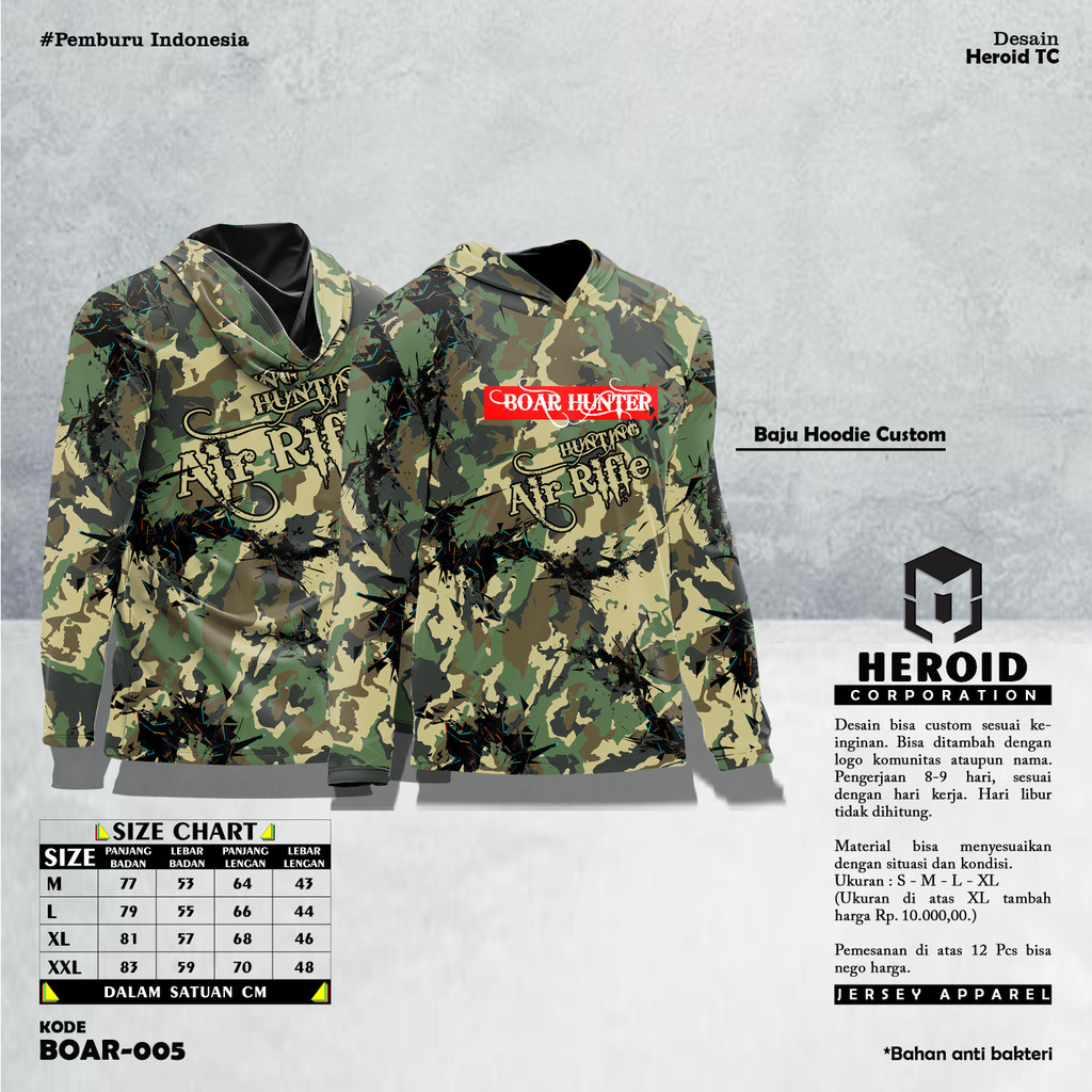 Baju Kamuflase Hunting - Kaos Berburu Lengan Panjang Camo Pria Motif Babi Boar Hunter - Berburu Babi