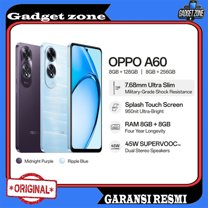 Oppo A60 4G Ram8/128Gb 5000mAh & Ram8/256Gb Garansi Resmi