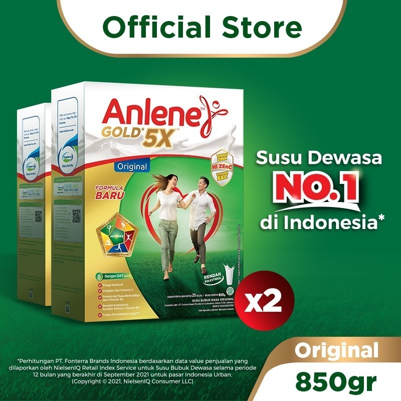 

Anlene Gold 5X Susu Bubuk Dewasa Original 2 x 850g - Nutrisi Tinggi Kalsium Untuk Tulang, Sendi, dan Otot