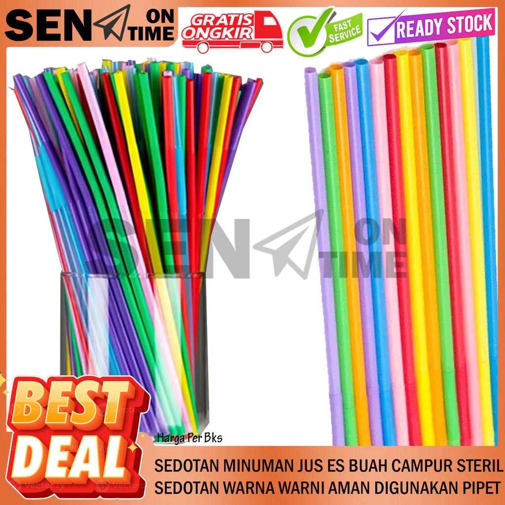 Sedotan Warna Sedot Minuman Pelastik Panjang Per Bungkus Warni Runcing Rata Minum Spirit Steril Higi