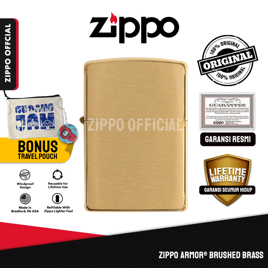 Zippo Armor® Brushed Brass 168 | Garansi Lifetime | Original USA