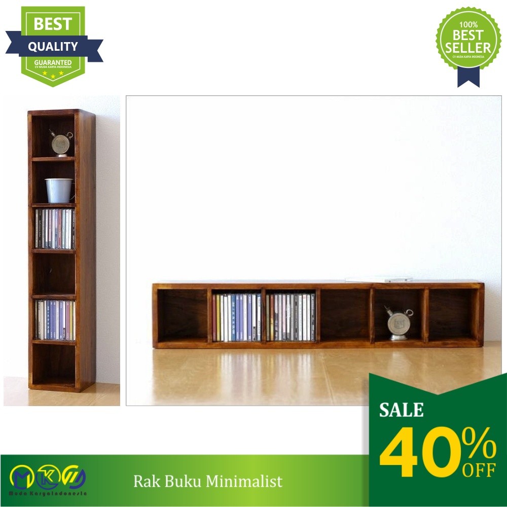 MEJA RAK BUKU MINIMALIS KAYU JATI SIMPEL