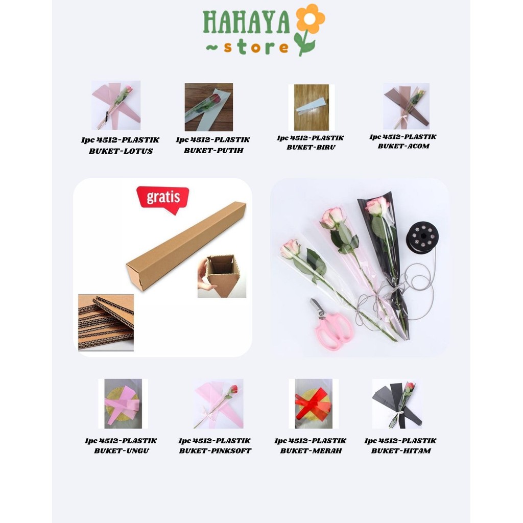 

HAHAYA - 1pc Plastik Bunga Mawar 1 tangkai (ecer per lembar) / Wrapping Plastik untuk Mini Buket Rose