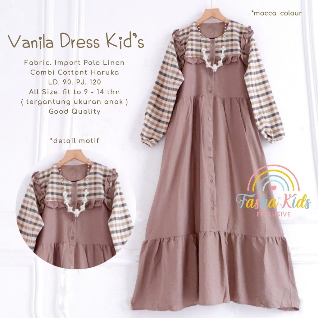 gamis anak perempuan 9-16 tahun chaca nabila shisuka vanila ziva dress ori fasha kids