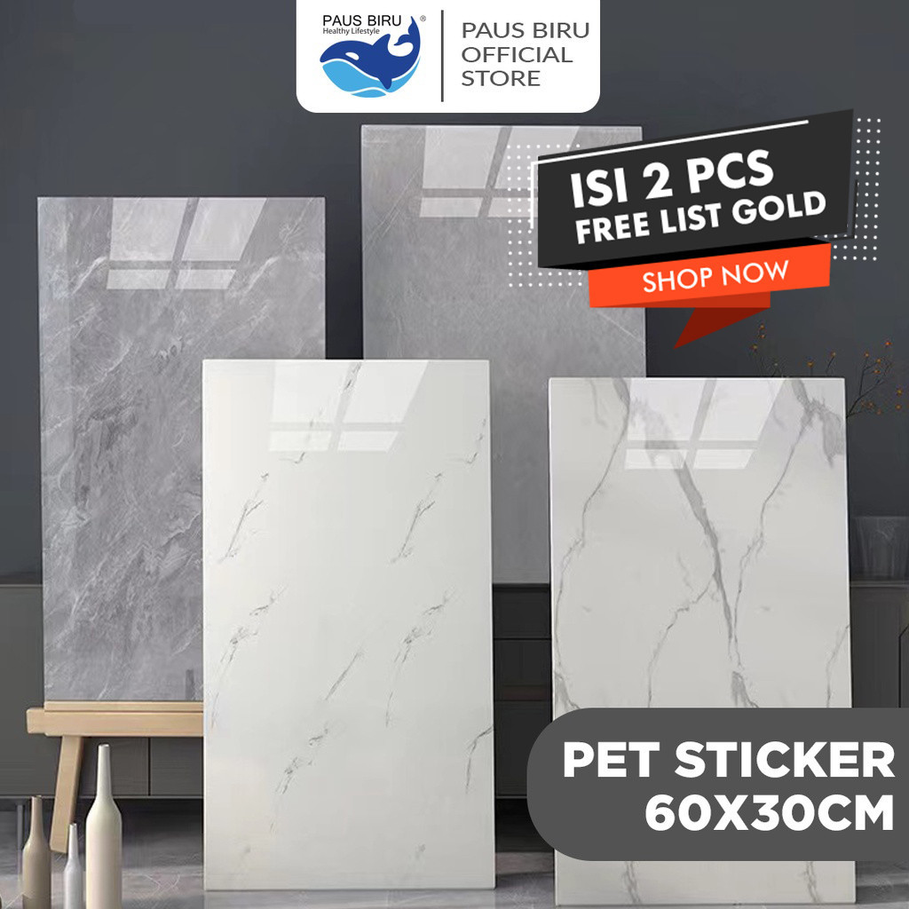 Paus Biru - Vinyl Marble 30x60cm Wallpaper Dinding Granit Stiker Keramik Isi 2 PCS Free List