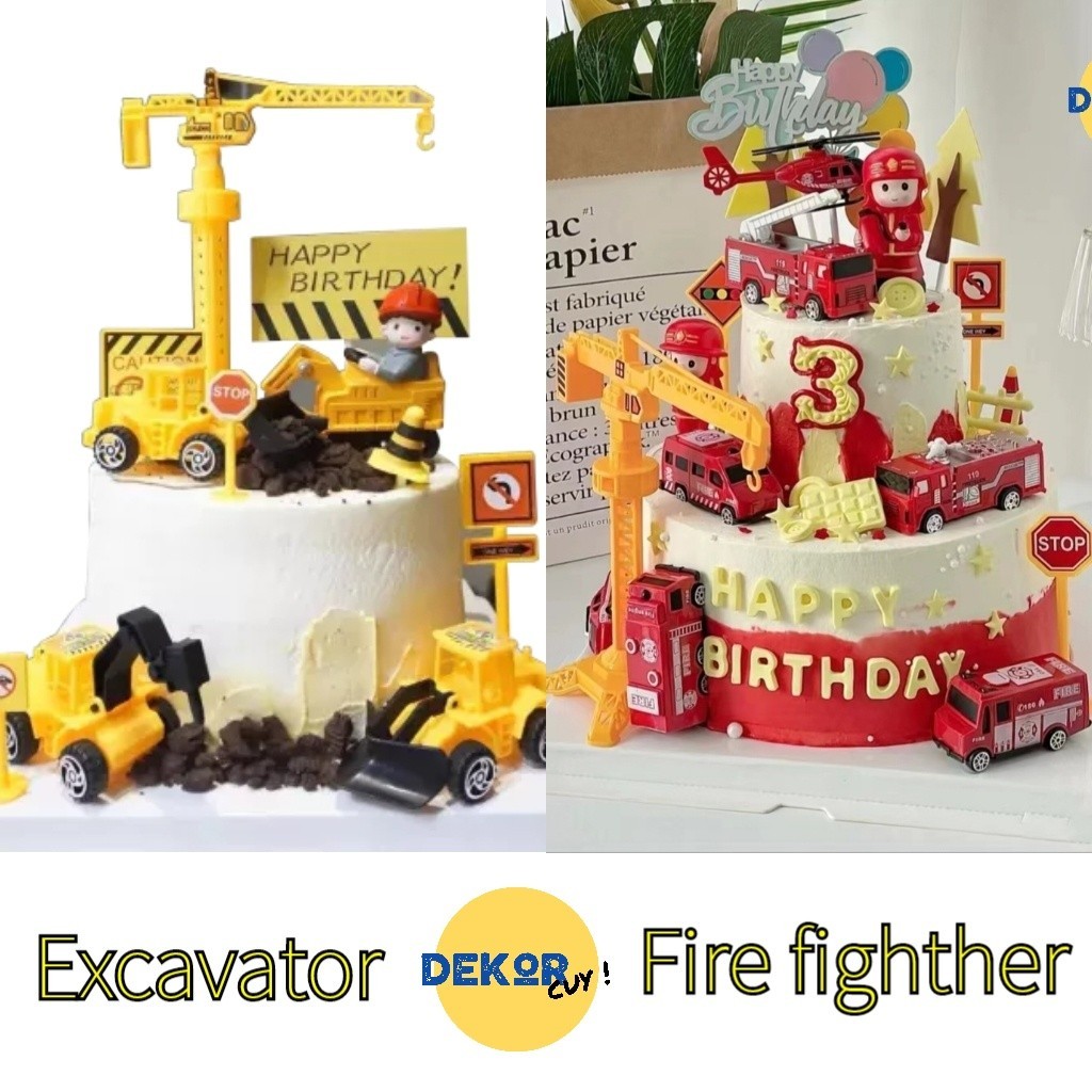 CAKE TOPPER KUE ULANG TAHUN BENTUK MOBIL TRUK EXCAVATOR SET / Dekorasi Kue Ulang Tahun Mobil
