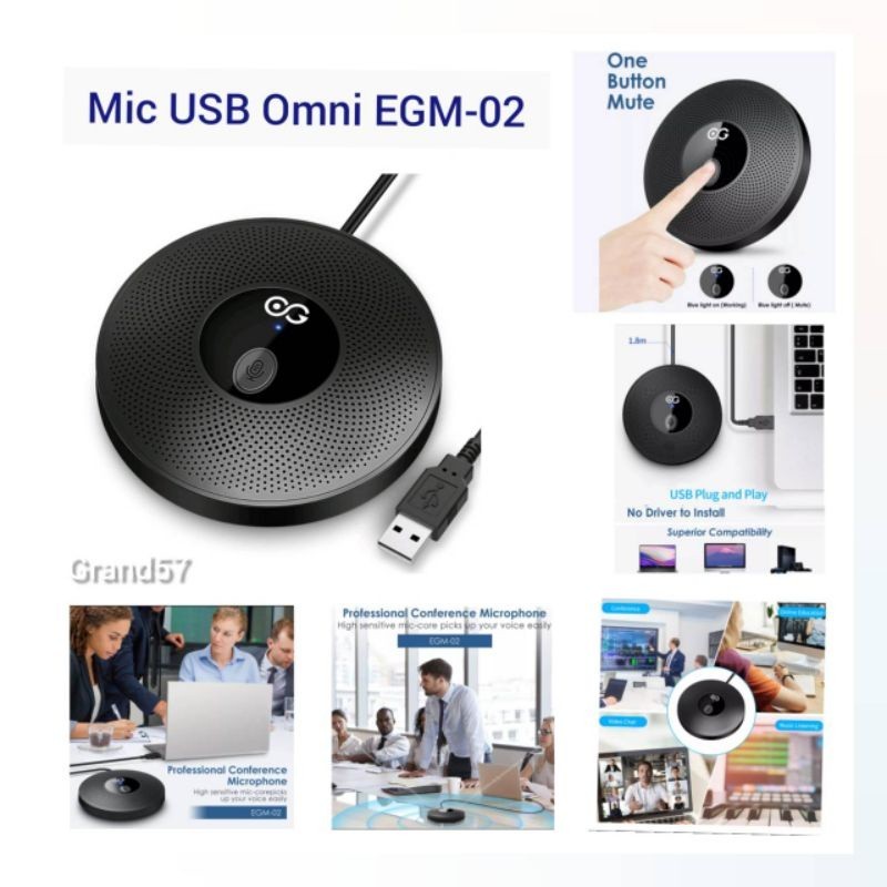 Omnidirectional USB 360 Microphone Mic Mikrofon Omni Condenser Rapat Zoom Laptop Meeting