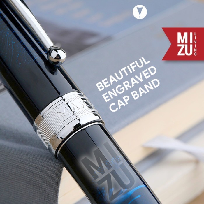 

PROMO!! -MAJOHN Moonman T5 FIREWORKS Piston Fountain Pen Ink Window Metal Body - BLACK & BLUE, EF Nib