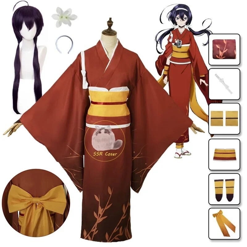 PREORDER Anime Izumi Kyouka Cosplay Bungo Stray Dogs Cosplay Costume Uniform Kimono Wig Hair Hoop Ha