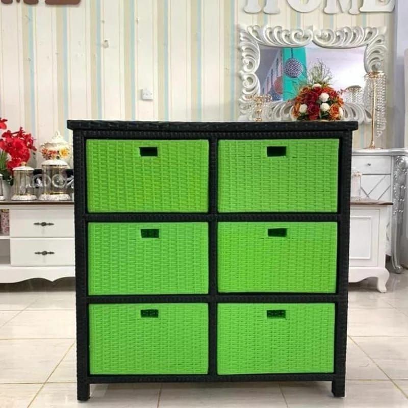 Lemari Bufet Rotan Sintetis Laci 6 Atas