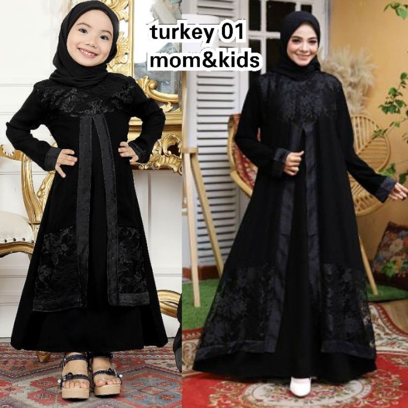 Abayah Gamis Hitam Dress Brokat Fashion Muslim Wanita Turkey  01