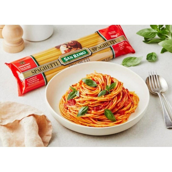 

MIE PASTA SPAGHETTI SAN REMO 500GR GANDUM DURUM BPOM RI - Spaghetti