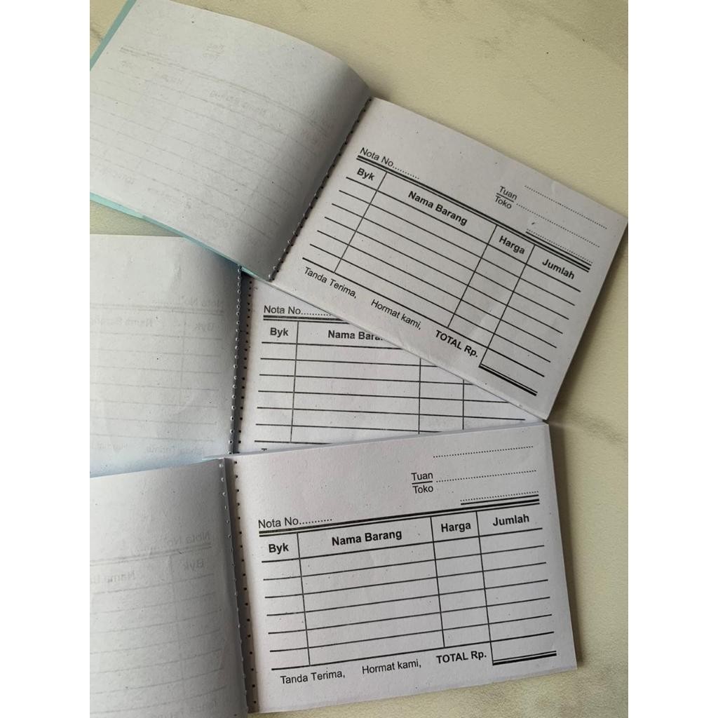 

Nota Kontan Kecil, Desain Landscape Nota Mini 1 Ply (50 Lembar) Rangkap 1 Ukuran 1/8 Folio