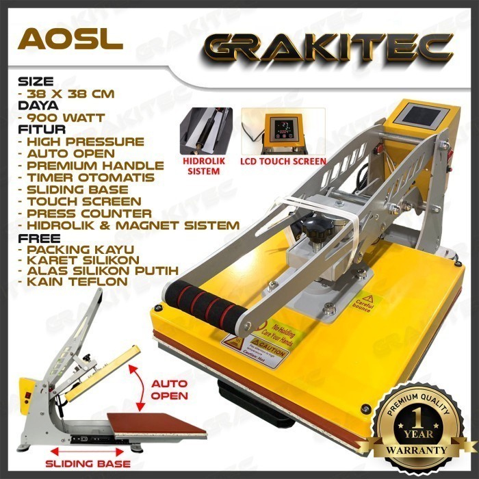 Mesin Press Sablon Kaos OTOMATIS Auto Open Sliding Digital 38x38