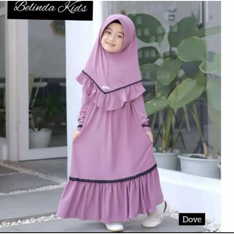 GAMIS ANAK+JILBAB 3-12thn BELINDA BAHAN JERSY TEBAL/Maron merah bata red anak tanggng