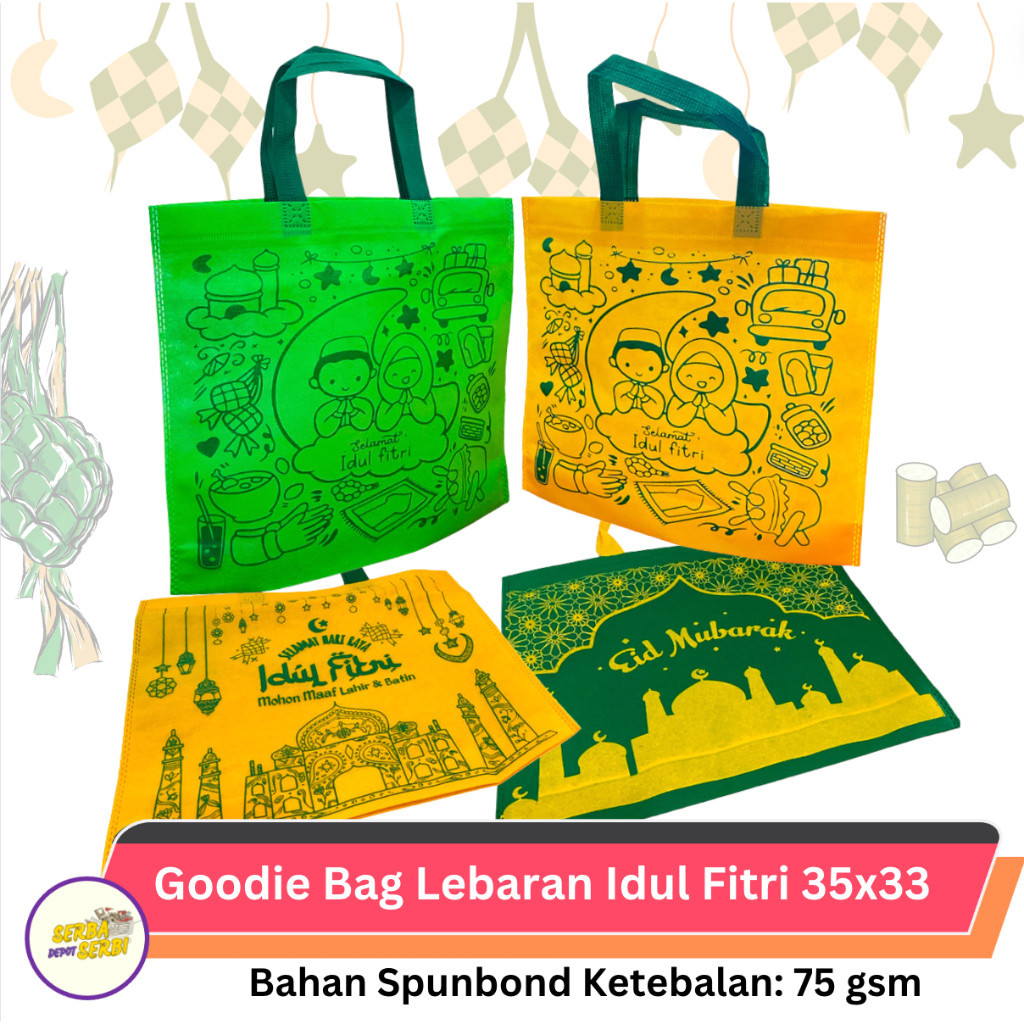 

Goodie Bag Tas Lebaran Hamper Hari Raya Idul Fitri Estetik 2 Warna Merah Ijo Emas