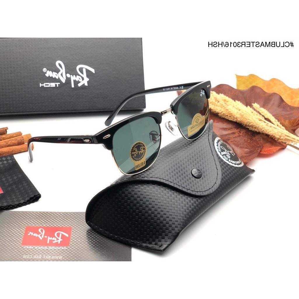 SUNGLASSES FASHION KACAMATA RAY BAN CLUBMASTER LENSA ASLI KACA POLARIZED ANTI SILAU PRIA WANITA ORIG