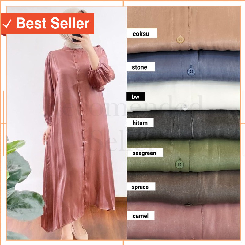 Keren Vintage Dress Wanita Kekinian Murah / MIDI DRESS MUSLIM POLOS KOREAN STYLE BAHAN SHIMER VINTAG