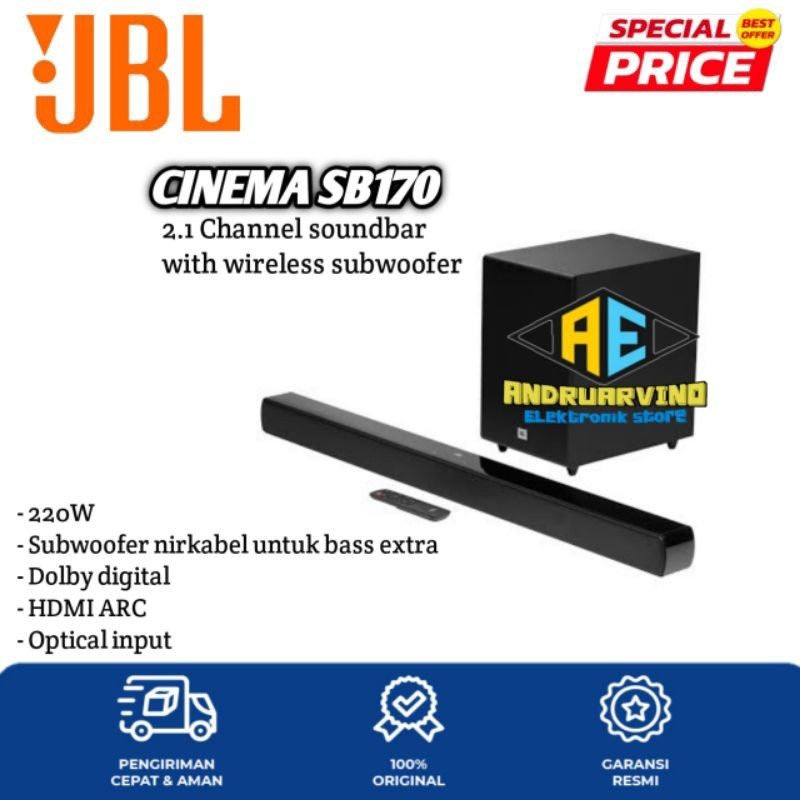 JBL SOUNDBAR CINEMA SB170 2.1CH SOUNDBAR WITH WIRELESS SUBWOOFER GARANSI RESMI
