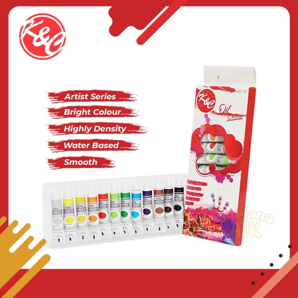 

Cat Minyak 12 Warna / Oil Colour K&C Tube 6 ml 12 Warna