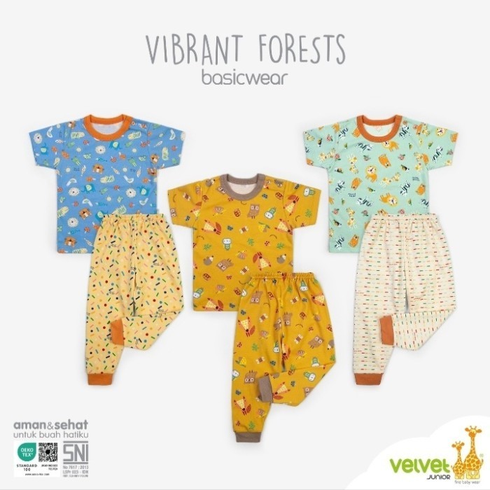 Velvet Junior  3 stel setelan baju pendek celana panjang - Courage, S