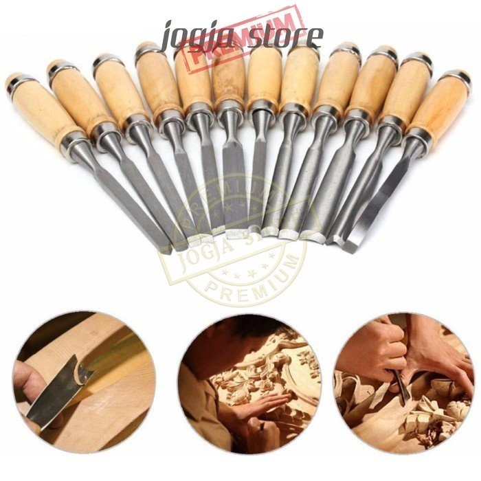 

Set Pisau Pahat Premium 12Pcs Pisau Tatah Alat Ukir-Serut Carving Kayu