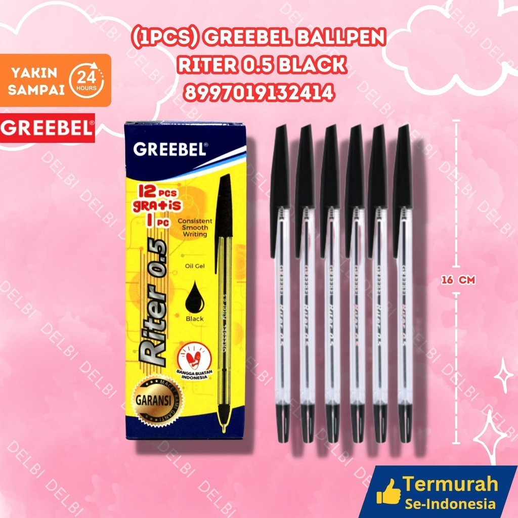 

GREEBEL BALLPEN RITER 0.5 BLACK/Pen/Pulpen/Bolpoint utk atk kantor kerja kuliah anak (1PCS) GREEBEL BALLPEN RITER 0.5 BLACK
