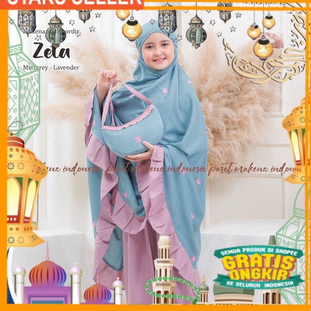Pusat Mukena Indonesia - Mukena Anak Tanggung Rayon Bordir Zeta/ Pink Dusty Fanta Merah muda