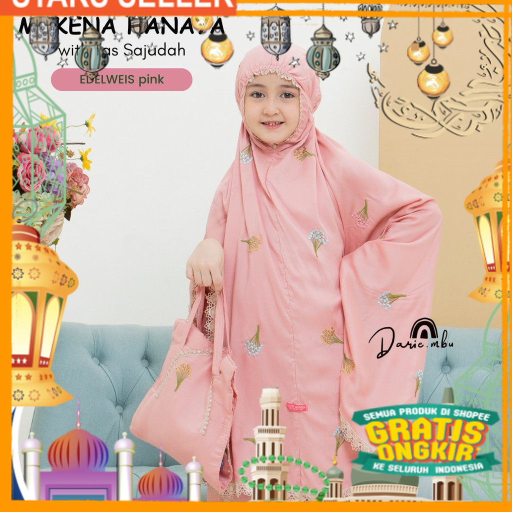 Mukena Anak Remaja Bordir Tas Sajadah Hanaya Katun Rayon Premium/ Pink Dusty Fanta Merah muda