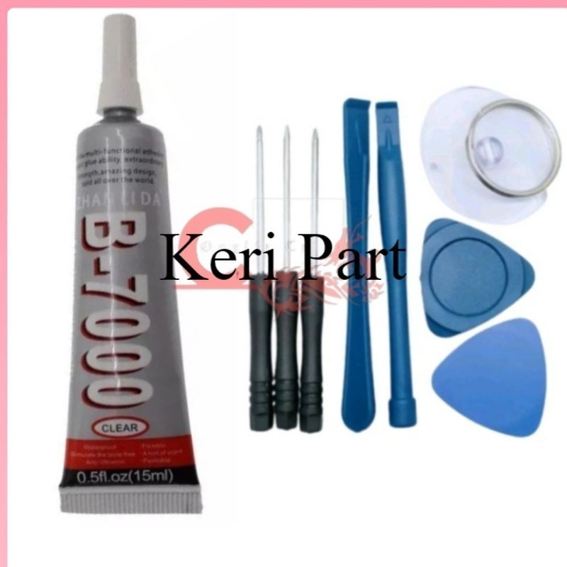TOOLS SERVIS Paket Hemat 1 Set obeng 8in1 +Lem B7000 15ml bening  lem pelekat lcd touscren new SERBA